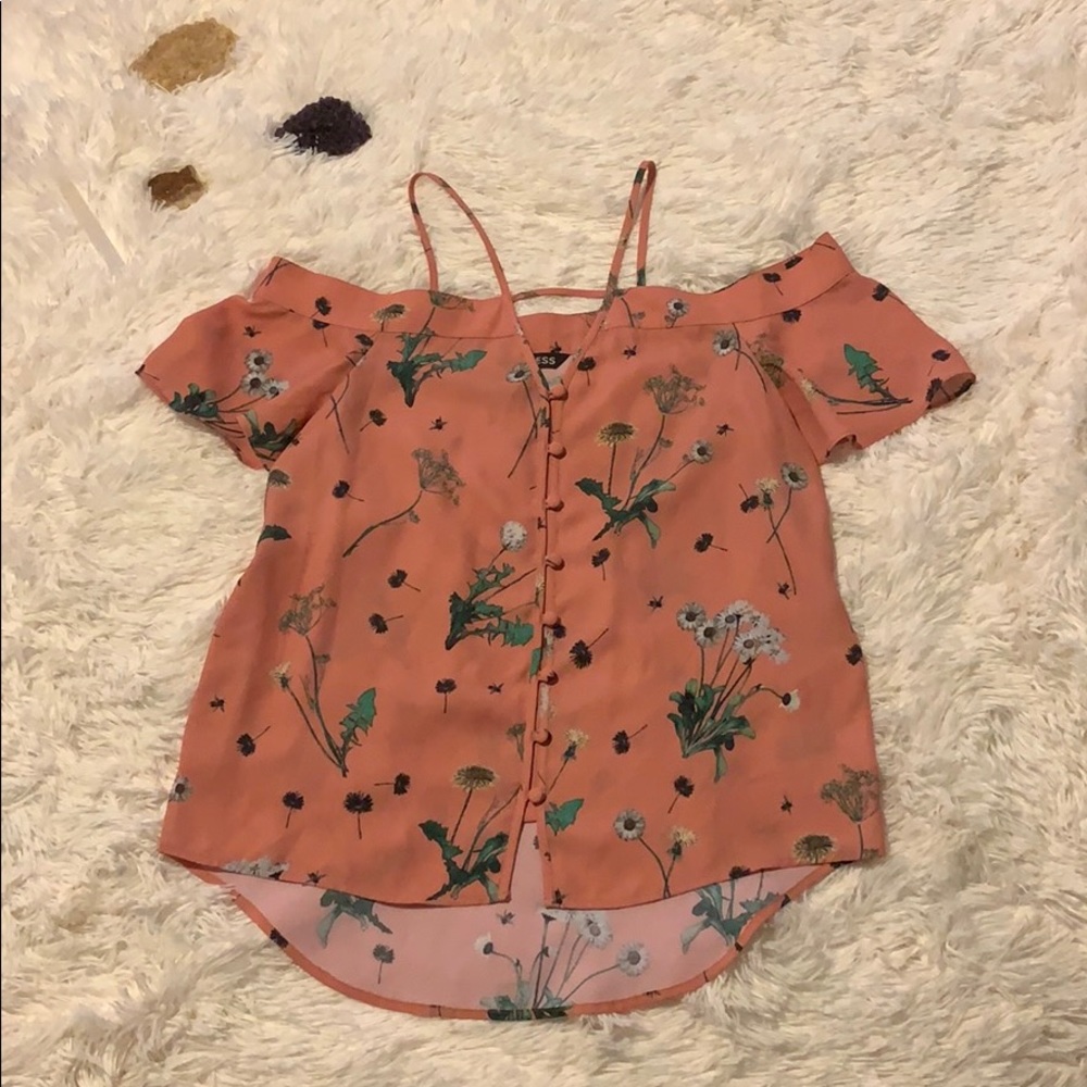 Express Floral Off the Shoulder Button Up Blouse